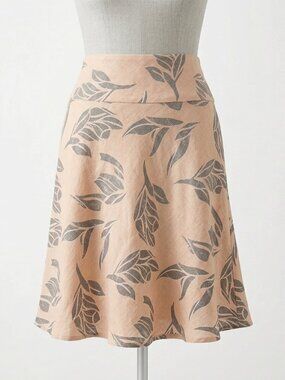 H&M 100% Linen Floral Skirt Size 14 Lined Peach Pink A-Line Summer Coastal